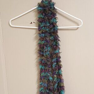 Handmade Knit Blue, Purple & Brown Scarf